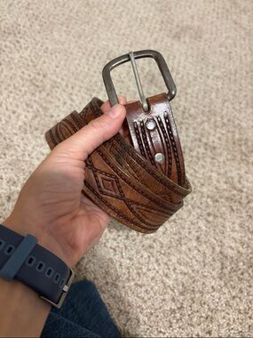 Brown Embossed Leather Men's Belt